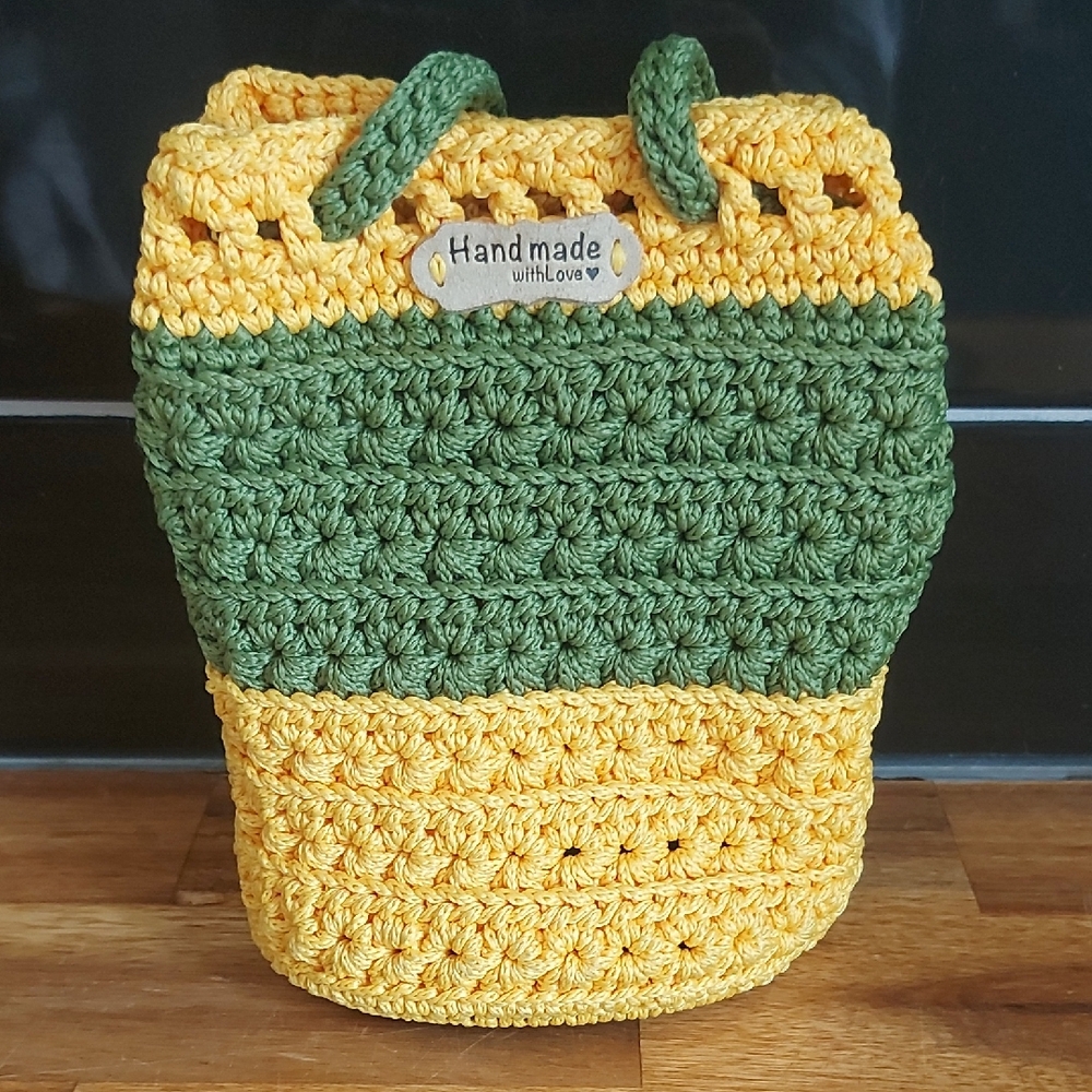 Handmade Green and Yellow Crochet Bag